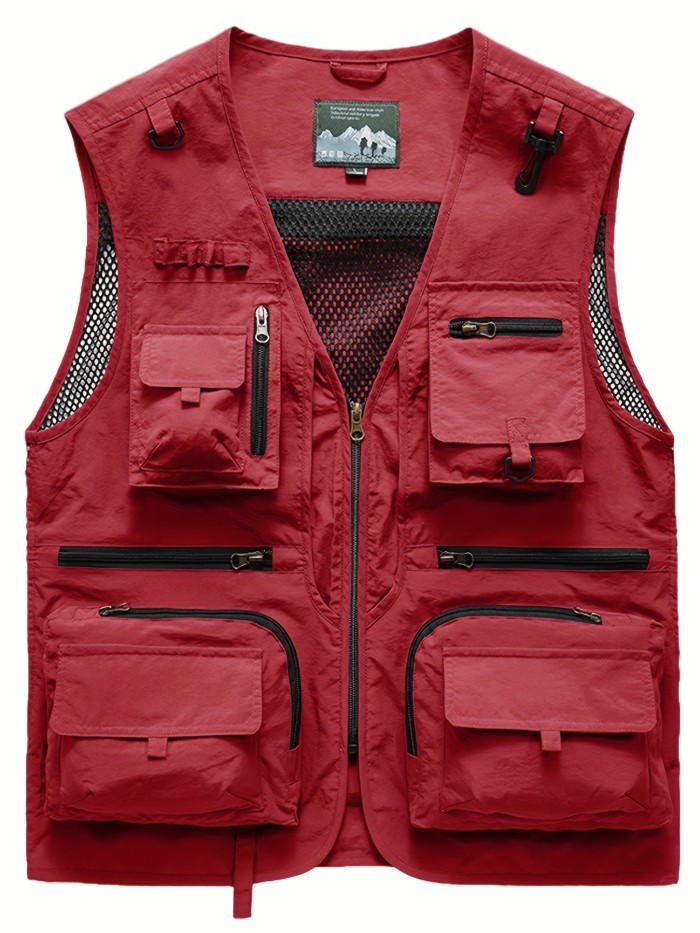 Breathable Mesh Zip Up Cargo Vest For Men - Perfect For Fishing, Hiking, And Trekking In Summer With Multiple Pockets