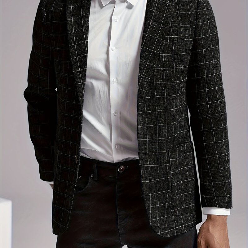 Mens Casual Plaid Blazer Sport Coat Slim Fit Lightweight Two Button Business Suit Jacket