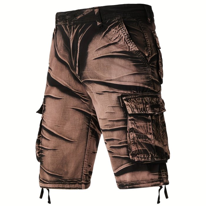 Camo Pattern Cotton Breathable Men's Embroidery Cargo Short Pants, Lightweight Flap Pocket Loose Trendy Shorts, Men's Work Pants Outdoors For Hiking Fishing