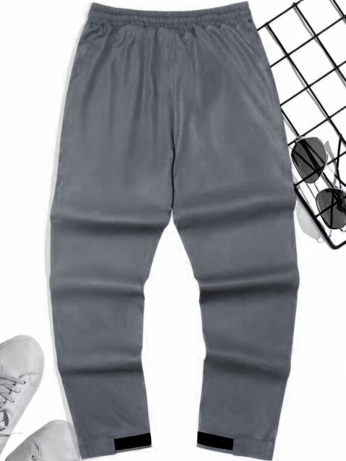 Men's Cuffed Casual Pants With Drawstring And Pockets In Solid Color, Perfect For Sports And Outdoors