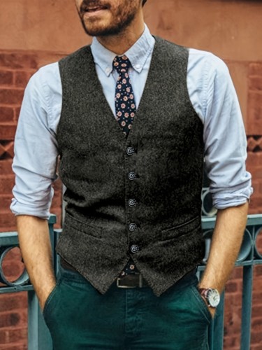 Elegant Classic Single Breasted Male Dress Vest Retro Suit Vest For Men Wedding Party