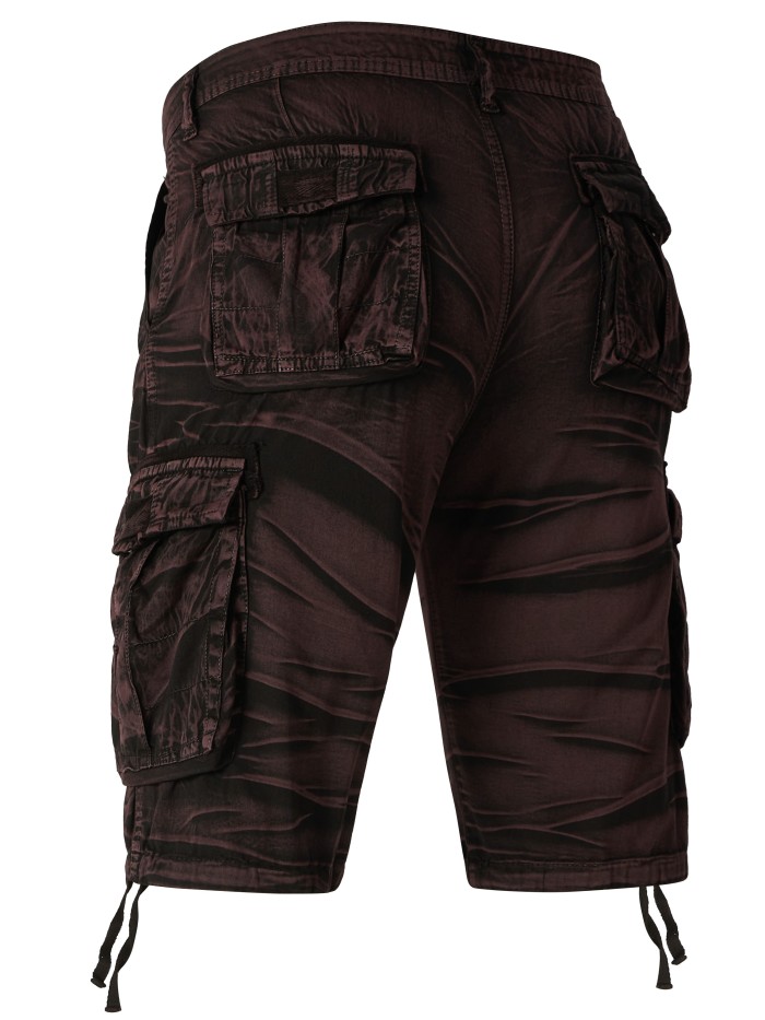 Camo Pattern Cotton Breathable Men's Embroidery Cargo Short Pants, Lightweight Flap Pocket Loose Trendy Shorts, Men's Work Pants Outdoors For Hiking Fishing