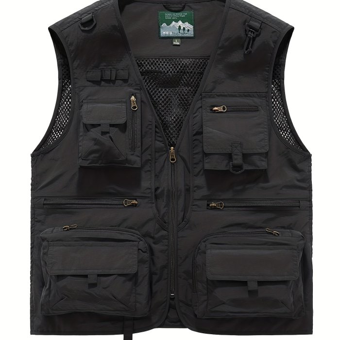 Breathable Mesh Zip Up Cargo Vest For Men - Perfect For Fishing, Hiking, And Trekking In Summer With Multiple Pockets