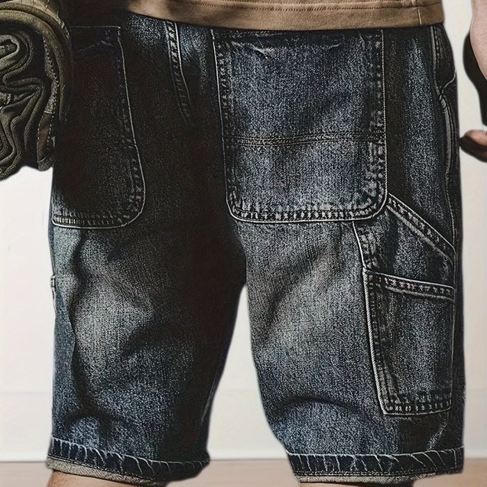 Shorts Men's Summer Retro Loose Fit Straight Leg Distressed Denim Capris