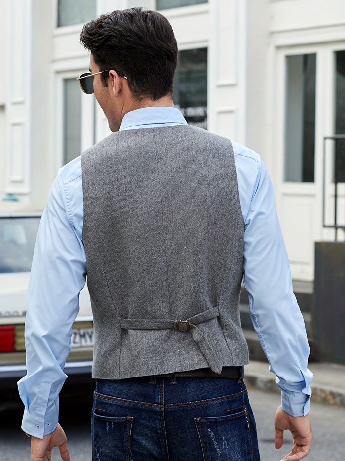 Elegant Classic Single Breasted Male Dress Vest Retro Suit Vest For Men Wedding Party
