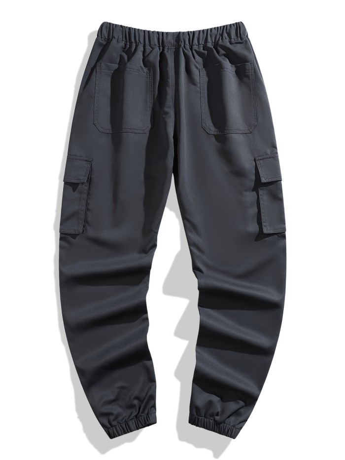 Men's Cuffed Cargo Pants With Pockets In Solid Color, Loose Fit And Trendy For Casual Wear And Outdoor Activity