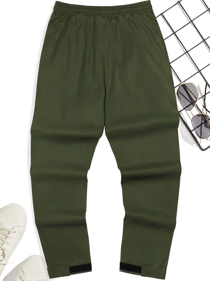 Men's Cuffed Casual Pants With Drawstring And Pockets In Solid Color, Perfect For Sports And Outdoors