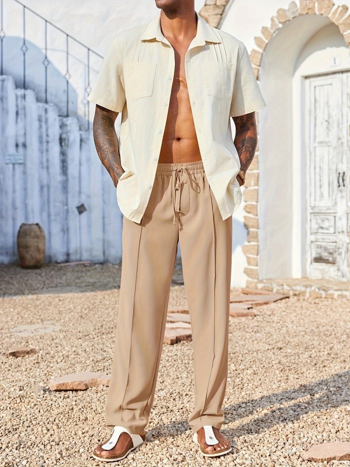 Mens Cotton Linen Pants Casual Drawstring Elastic Waist Loose Fit Beach Yoga Pants