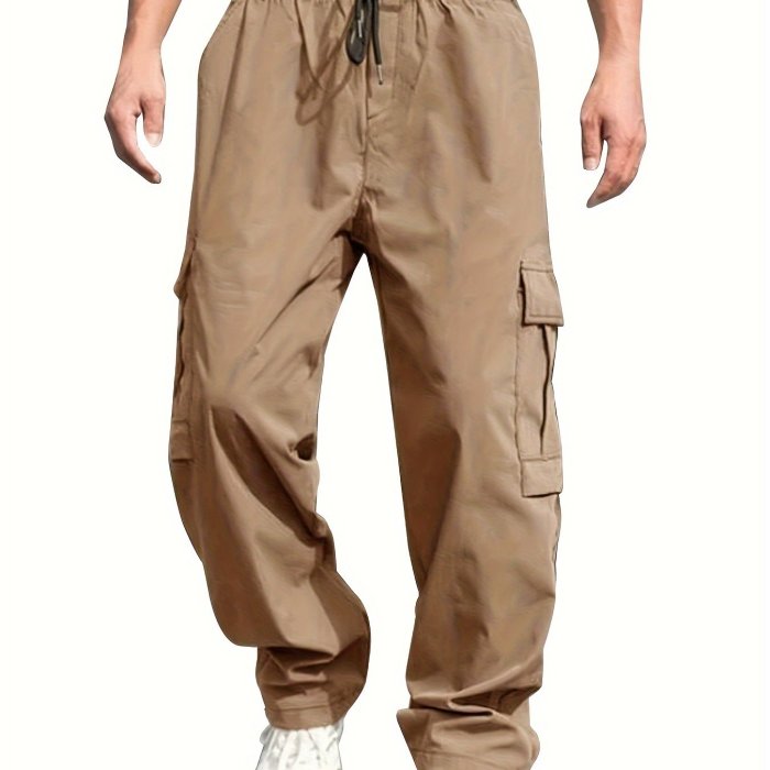 Men's Cargo Pants With Drawstring And Pockets In Solid Color, Loose Fit And Trendy For Casual Wear
