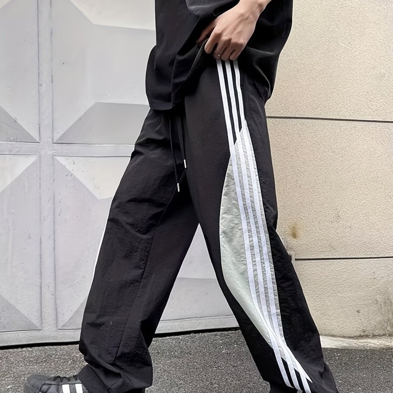 Summer Quick-drying Casual Pants Men's Trendy Three-bar Contrast Color Loose Straight Sports Cool Pants