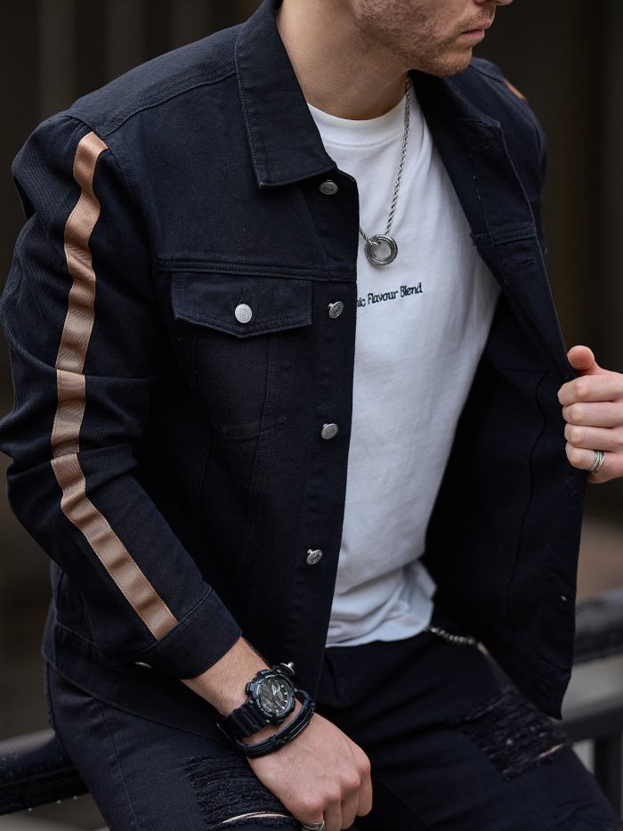 Men's Casual Raw Trim Button Up Denim Jacket, Chic Street Style Lapel Jacket
