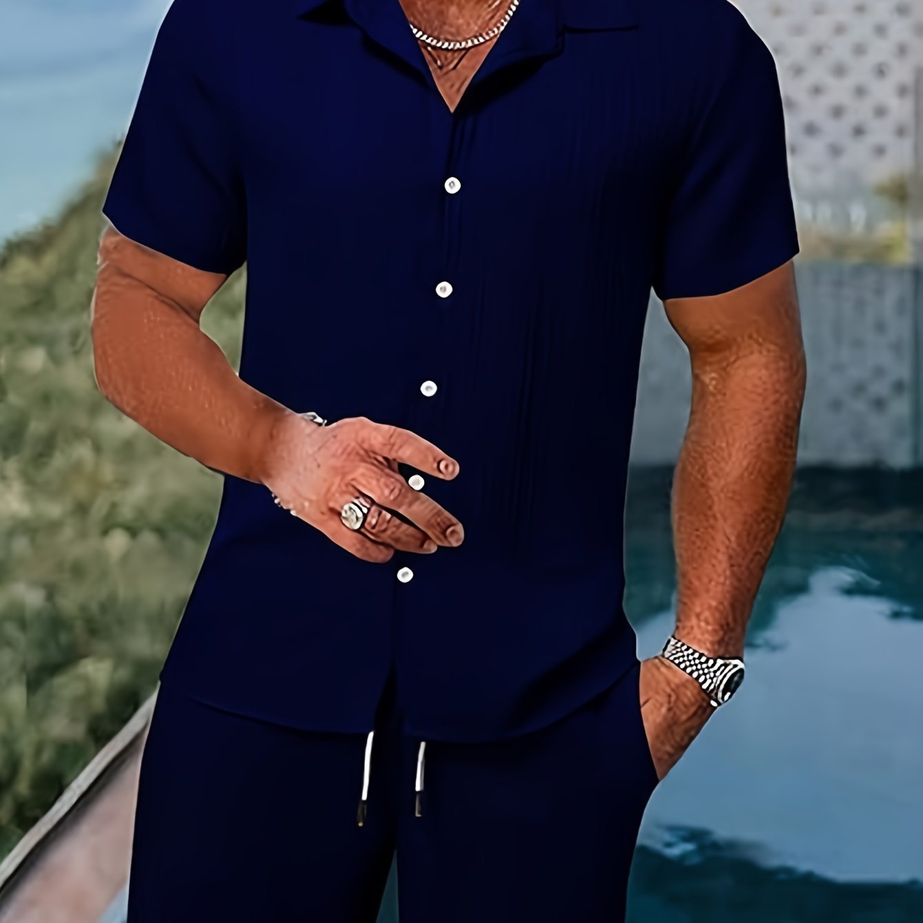 Men's Summer Two-Piece Set with Drawstring Shorts and Oversized Shirt