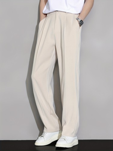 Men's Loose Solid Barrel Pants With Pockets, Casual Trousers For Summer Outdoor Activities Gift