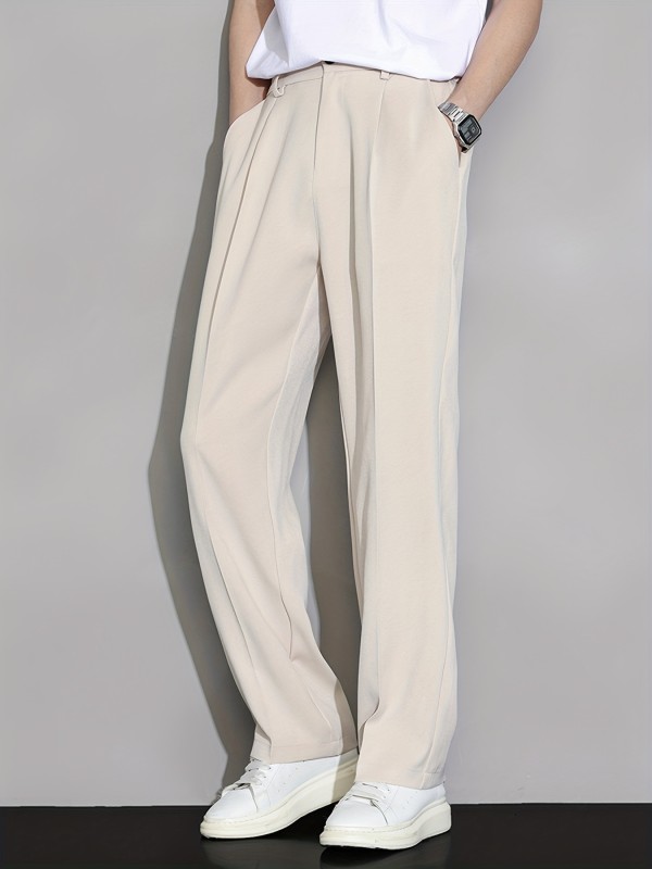 Men's Loose Solid Barrel Pants With Pockets, Casual Trousers For Summer Outdoor Activities Gift