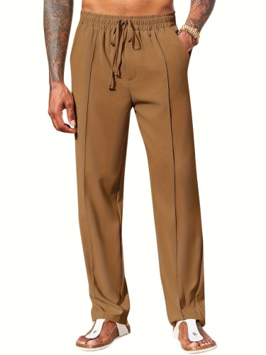 Mens Cotton Linen Pants Casual Drawstring Elastic Waist Loose Fit Beach Yoga Pants