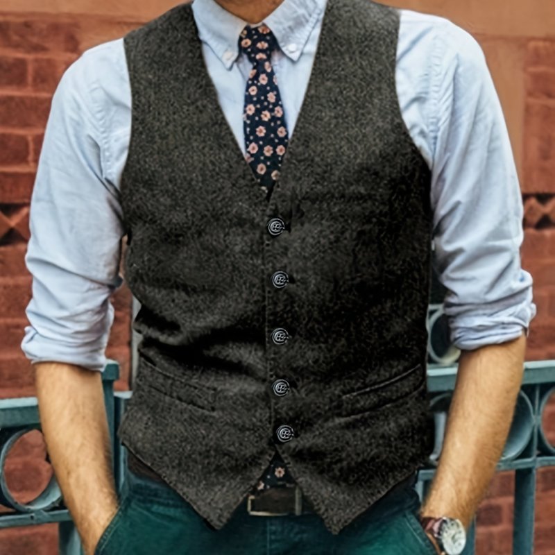 Elegant Classic Single Breasted Male Dress Vest Retro Suit Vest For Men Wedding Party