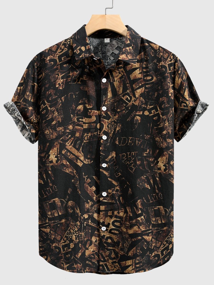 Stylish Mens Geometric Print Shirt - Breathable, Loose Fit, Short Sleeve, Lapel Collar, Button Up, Casual Wear for Summer Outdoor Activities and Daily Life