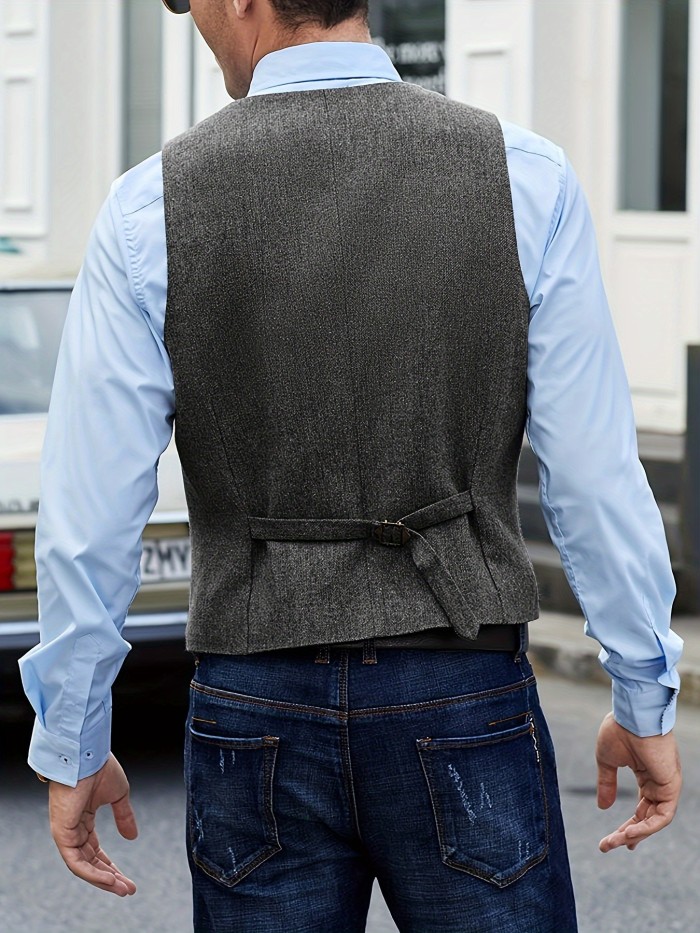 Elegant Classic Single Breasted Male Dress Vest Retro Suit Vest For Men Wedding Party