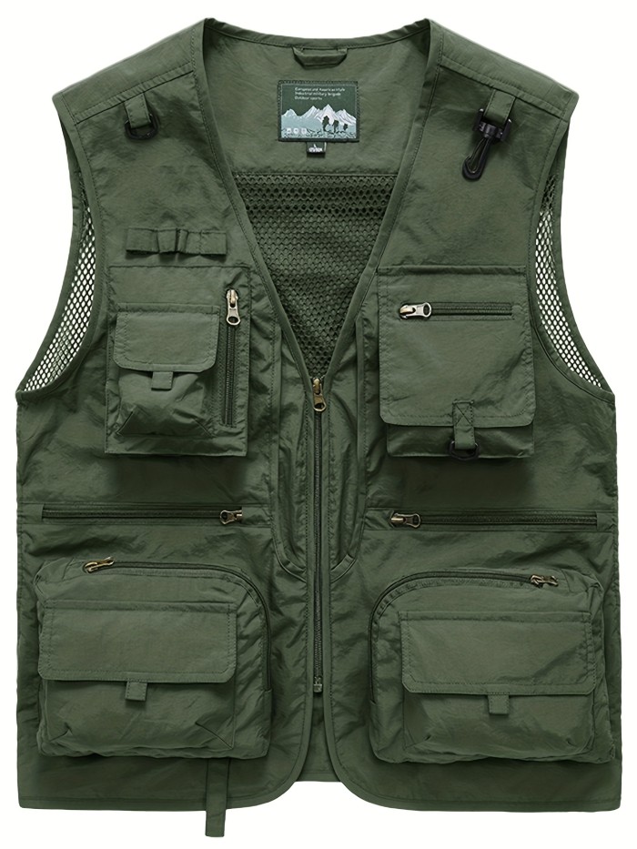 Breathable Mesh Zip Up Cargo Vest For Men - Perfect For Fishing, Hiking, And Trekking In Summer With Multiple Pockets