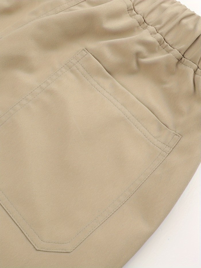 Men's Cuffed Cargo Pants With Pockets In Solid Color, Loose Fit And Trendy For Casual Wear And Outdoor Activity