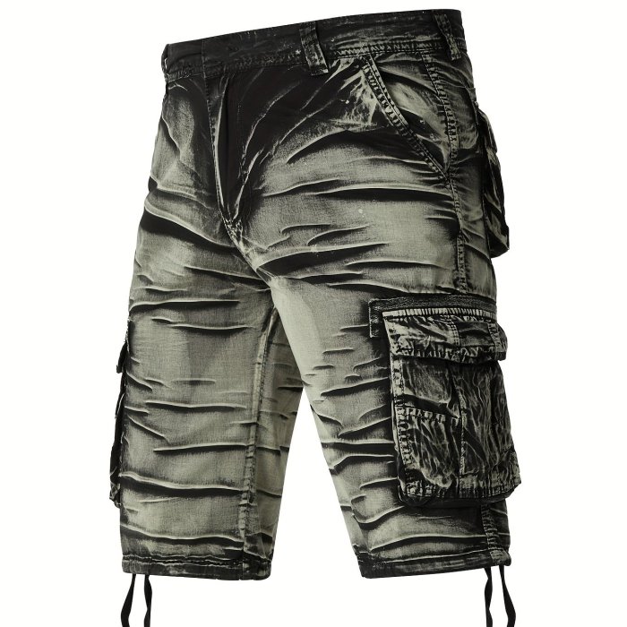 Camo Pattern Cotton Breathable Men's Embroidery Cargo Short Pants, Lightweight Flap Pocket Loose Trendy Shorts, Men's Work Pants Outdoors For Hiking Fishing