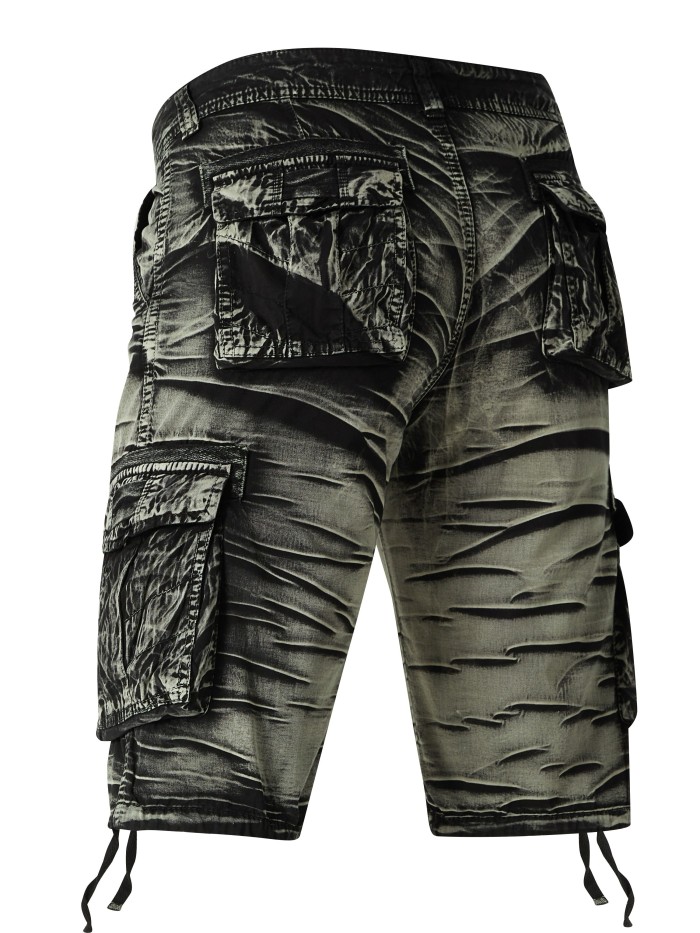 Camo Pattern Cotton Breathable Men's Embroidery Cargo Short Pants, Lightweight Flap Pocket Loose Trendy Shorts, Men's Work Pants Outdoors For Hiking Fishing