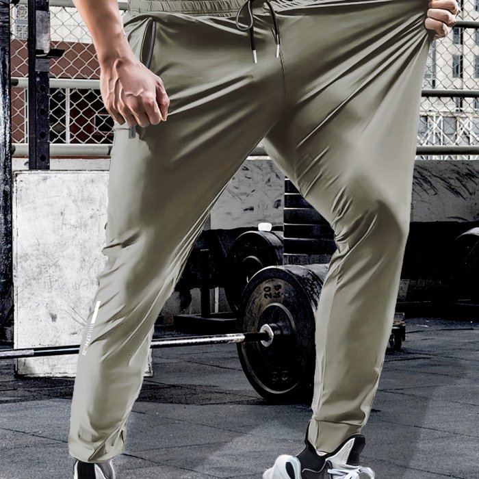Summer Spring Men's Waist Drawstring Quick Dry High Stretch Solid Color Sports Training Outdoor Long Pants With Zipper Pockets