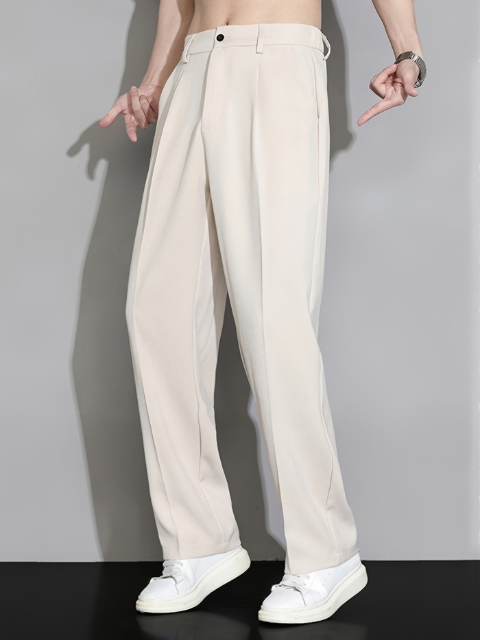 Men's Loose Solid Barrel Pants With Pockets, Casual Trousers For Summer Outdoor Activities Gift