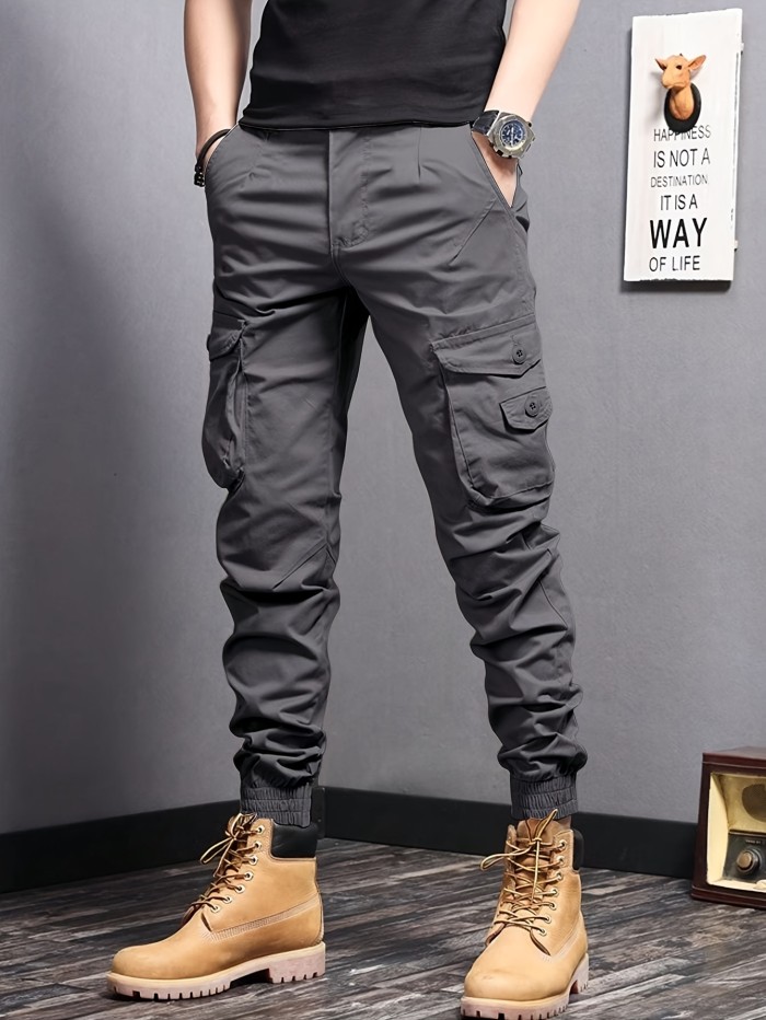 Men's Casual Tapered Multi Pocket Joggers, Chic Street Style Cargo Pants