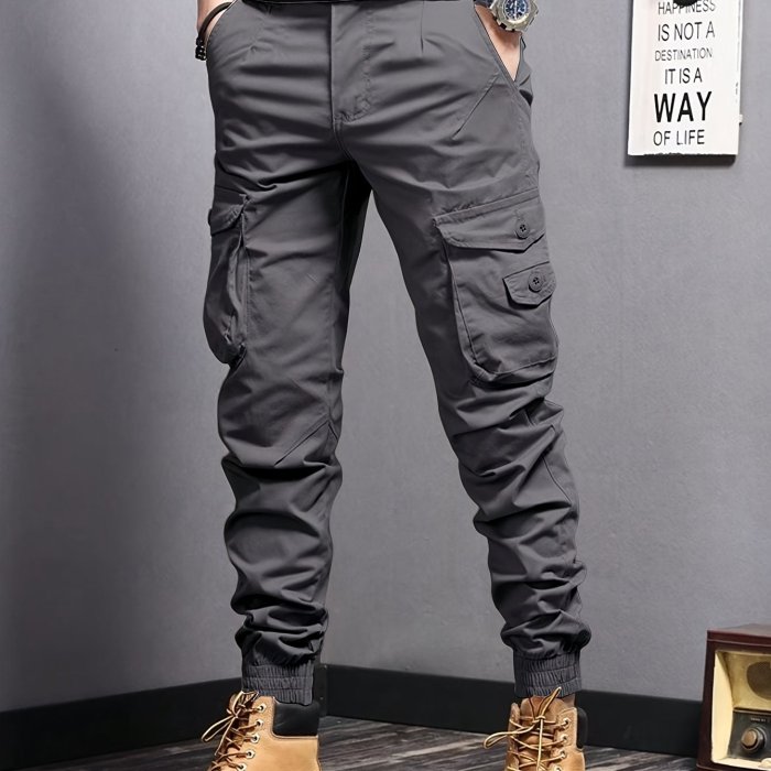 Men's Casual Tapered Multi Pocket Joggers, Chic Street Style Cargo Pants