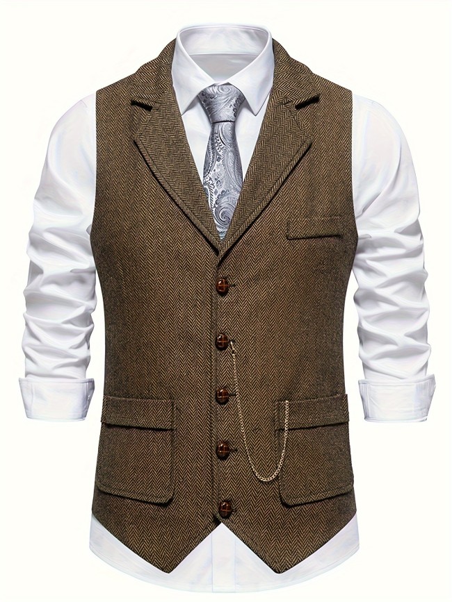 Pretty Burnt Orange Slim Fit Single Breasted Solid Color Herringbone Print Men's Vest main image 0