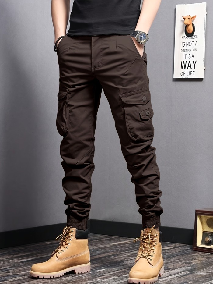 Men's Casual Tapered Multi Pocket Joggers, Chic Street Style Cargo Pants