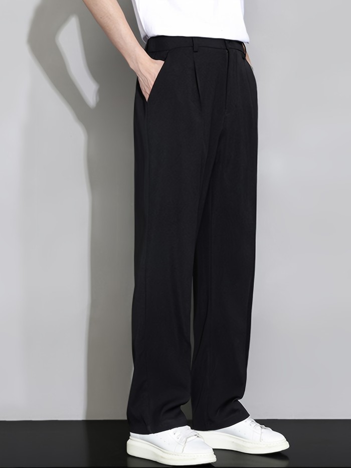 Men's Loose Solid Barrel Pants With Pockets, Casual Trousers For Summer Outdoor Activities Gift