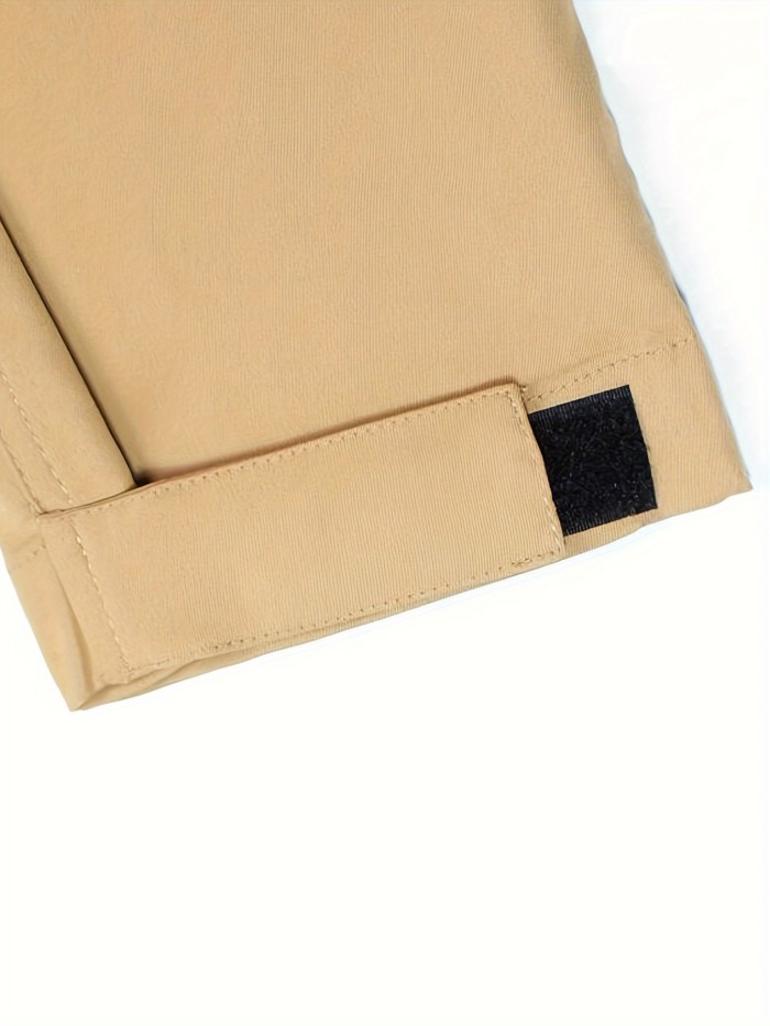 Men's Cuffed Casual Pants With Drawstring And Pockets In Solid Color, Perfect For Sports And Outdoors