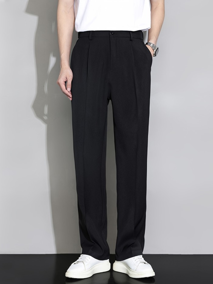 Men's Loose Solid Barrel Pants With Pockets, Casual Trousers For Summer Outdoor Activities Gift