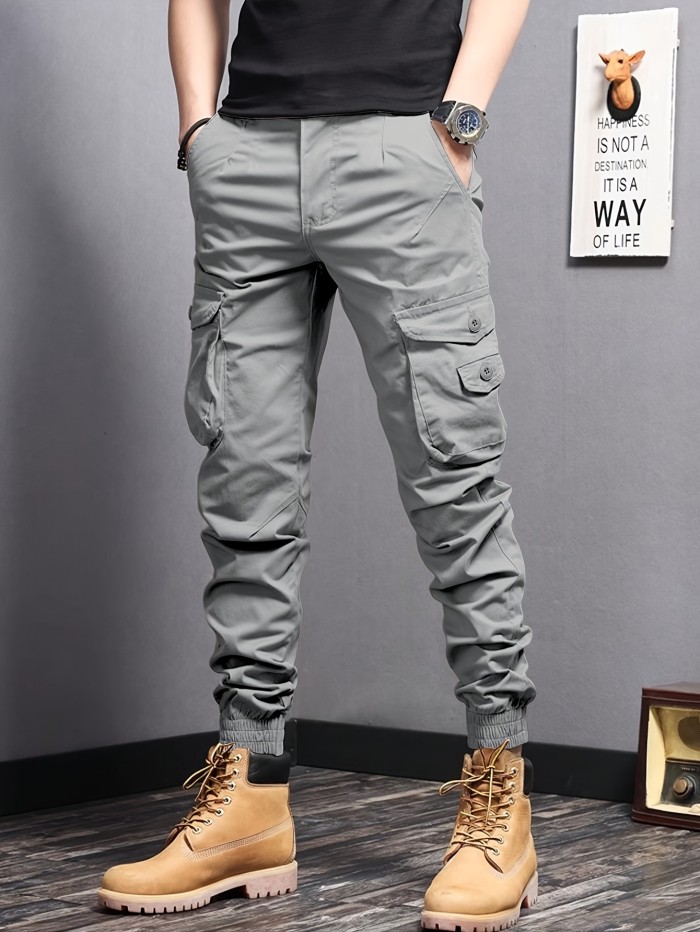 Men's Casual Tapered Multi Pocket Joggers, Chic Street Style Cargo Pants