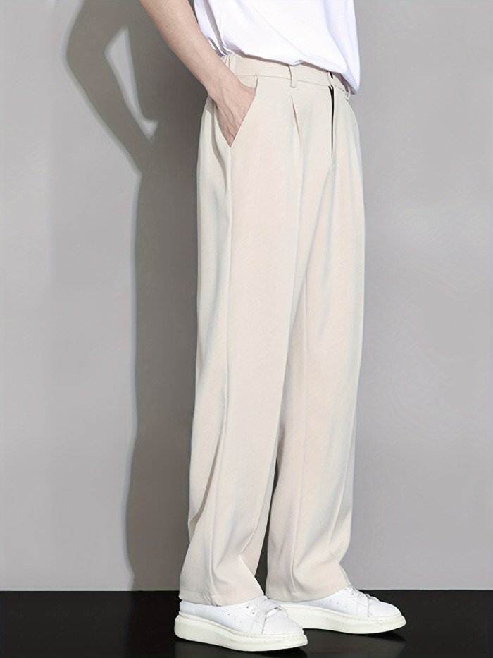 Men's Loose Solid Barrel Pants With Pockets, Casual Trousers For Summer Outdoor Activities Gift