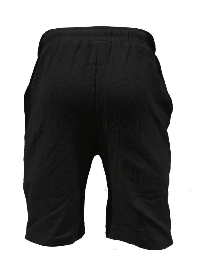 Men's Summer Shorts In Solid Color, Elastic Waistband With Drawstring, Straight Leg Breathable Casual Mid-Length Beach Shorts