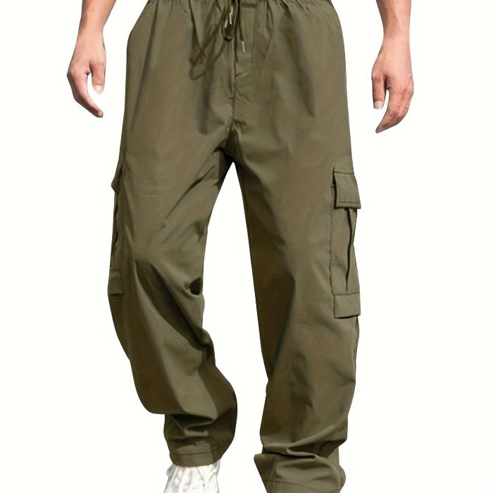 Men's Cargo Pants With Drawstring And Pockets In Solid Color, Loose Fit And Trendy For Casual Wear