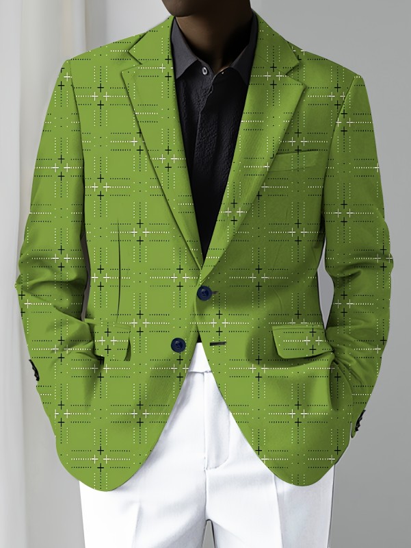 Men's Fashion Casual Blazer, Trendy Polka-dot Stripe Plaid Design Suit Jacket, Slim Fit Leisure Outerwear