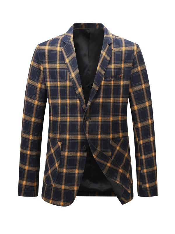 Men's Plus Size Tartan Plaid Pattern Print Blazer, Casual Classic Style, Lightweight Single-Breasted Jacket, Office And Daily Wear