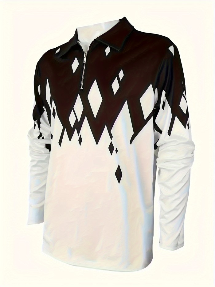 Color-block Men's All-over Digitally Printed Long-sleeved Roll-neck Shirt, Spring And Autumn Outdoor Men's Comfortable And Fashionable Light Top