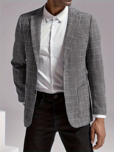 Mens Casual Plaid Blazer Sport Coat Slim Fit Lightweight Two Button Business Suit Jacket