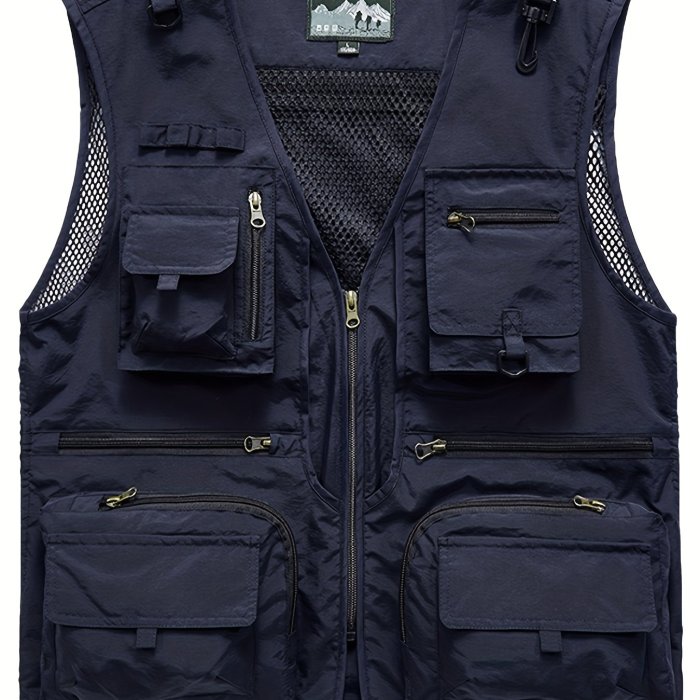 Breathable Mesh Zip Up Cargo Vest For Men - Perfect For Fishing, Hiking, And Trekking In Summer With Multiple Pockets