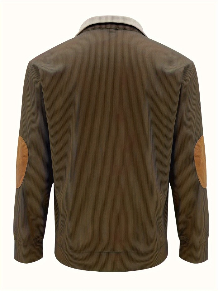 Men's Contrast Color Long Sleeve And Stand Collar Henley Shirt With Patchwork Pieces, Chic And Trendy Tops For Spring And Autumn Outdoors Leisurewear