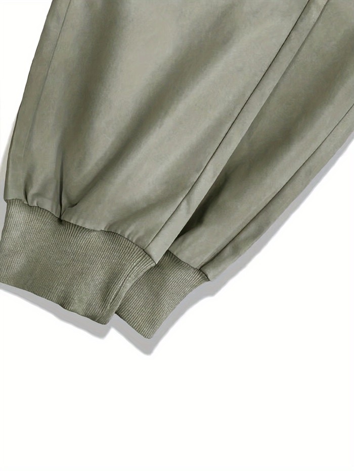 Men's Casual Cuffed Pants With Drawstring & Pockets, Men's Stylish Comfy Pants For Daily Wear