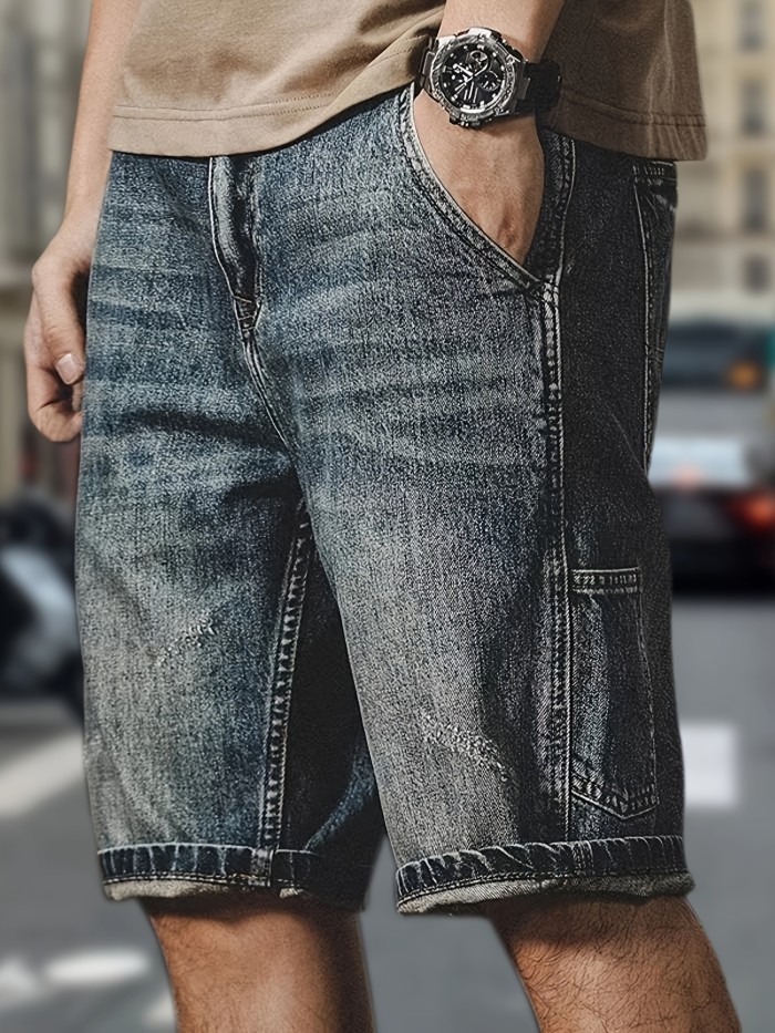 Shorts Men's Summer Retro Loose Fit Straight Leg Distressed Denim Capris