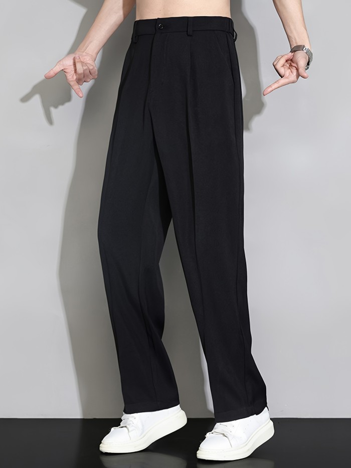 Men's Loose Solid Barrel Pants With Pockets, Casual Trousers For Summer Outdoor Activities Gift