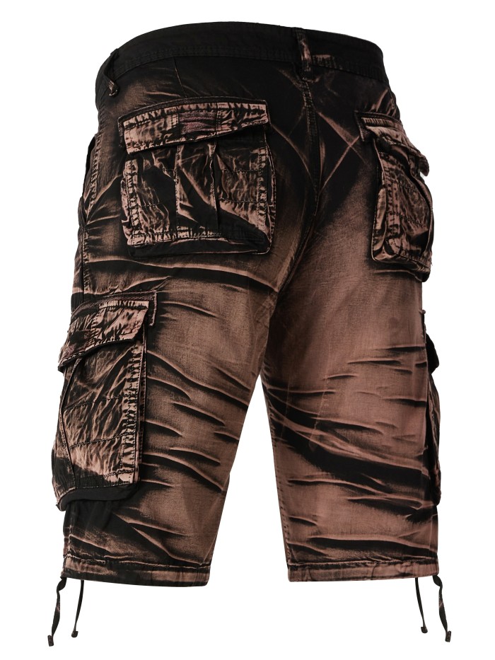 Camo Pattern Cotton Breathable Men's Embroidery Cargo Short Pants, Lightweight Flap Pocket Loose Trendy Shorts, Men's Work Pants Outdoors For Hiking Fishing
