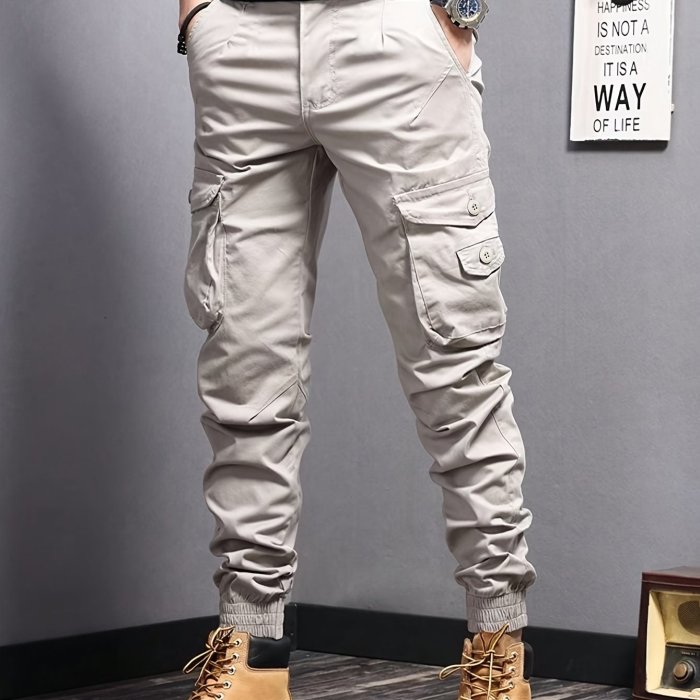 Men's Casual Tapered Multi Pocket Joggers, Chic Street Style Cargo Pants